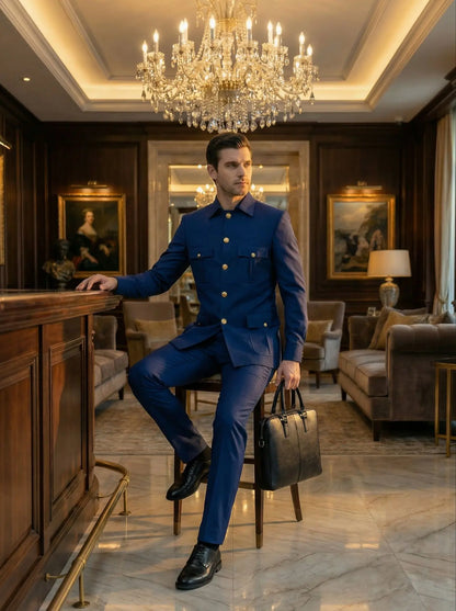 High Quality Elegant Men's suit Classic Fit Multi Buckle Multi Pocket Solid Color Casual Business Set Men's 2-piece Set