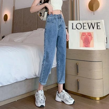 Versatile High-waisted Slimming Loose-fit Straight-leg Jeans For Women