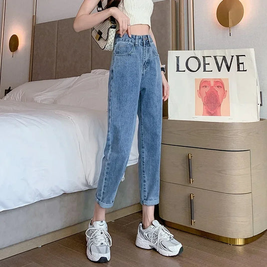 Versatile High-waisted Slimming Loose-fit Straight-leg Jeans For Women
