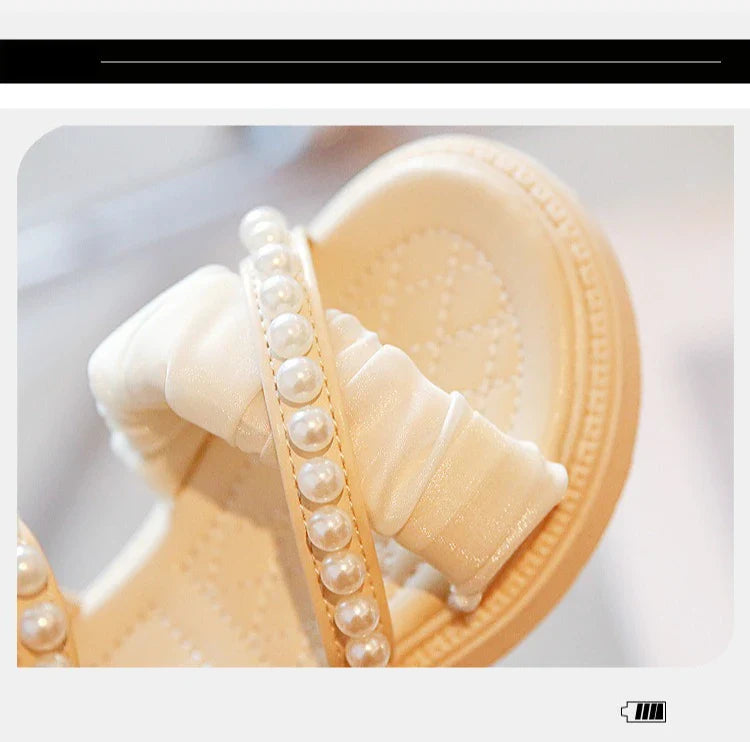 Chic Girls Pearl Flat Sandals 2026 Summer Baby Princess Girls Children Beige Dance Performance Shoes Girl Platform Sandal G05223