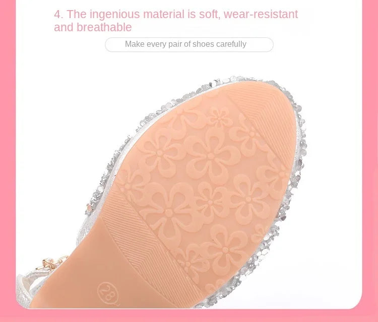 Fashion Kid Leather Shoe 2023 Summer Sequin Princess Shoe Crystal High Heel Sandals Kid Shoes Girl Dresses Mary Jane Girl Shoes