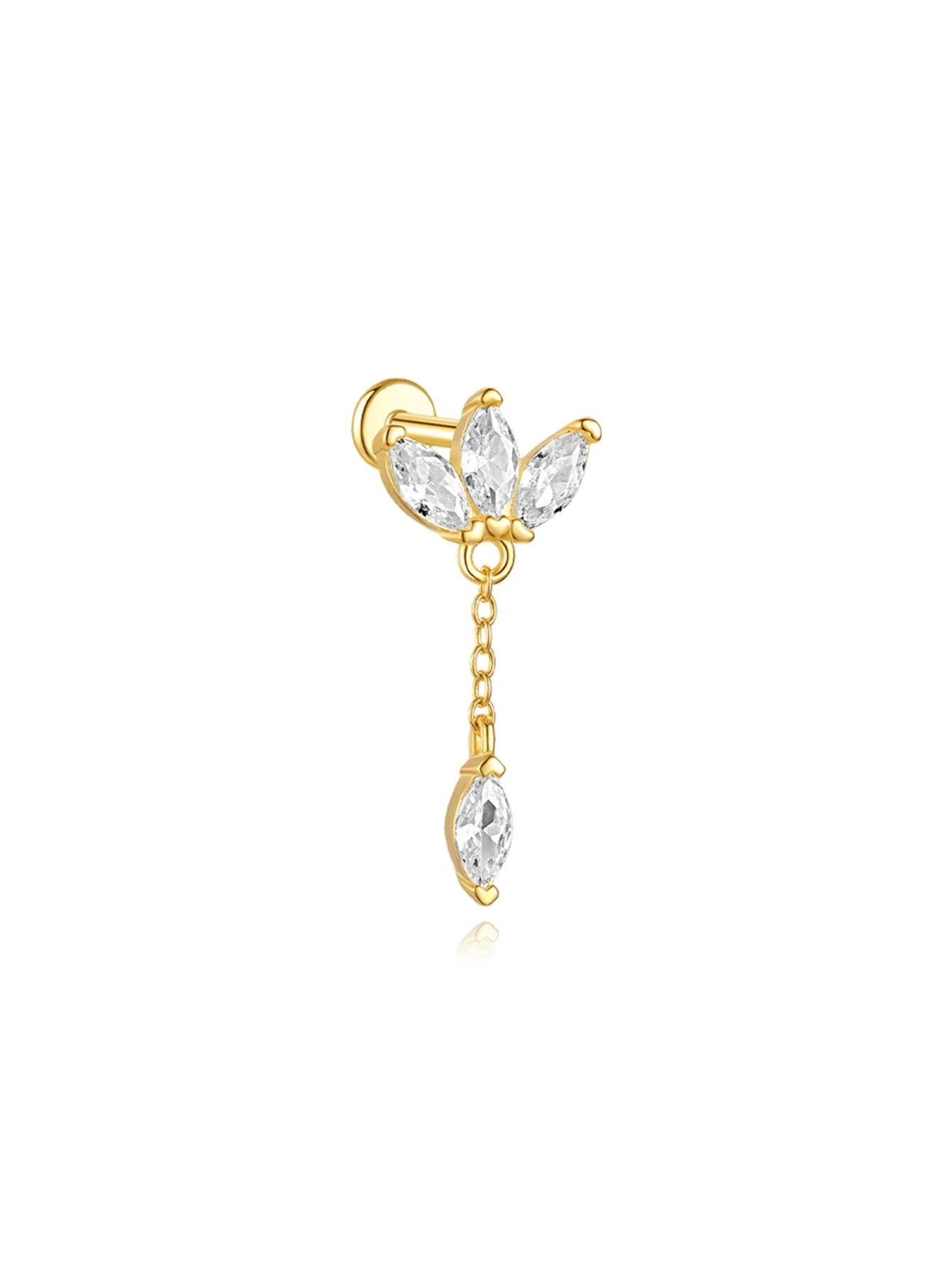 1PC Four Pointed Star Moon Tassel Lotus Cartilage Spiral Puncture 925 Sterling Silver Stud Earring For Women Ins Earring