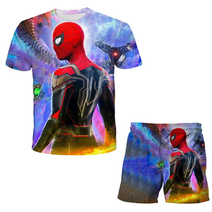 Kids Summer Tshirt Set Boys Spider-Man Trendy 2 Piece Hulk Iron Man Spiderman Outfit