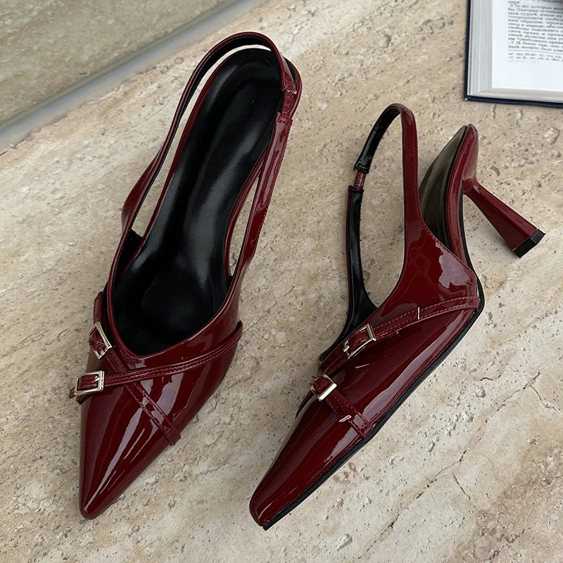 Big Size Footwear Wine Red Women High Heels Shoes Fashion Pointed Toe Pumps Ladies Thin Heels Shoes  Female Slingbacks Slides