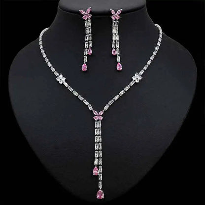 Diamond-encrusted waterdrop necklace and earring set, light luxury high-end clavicle chain, niche and versatile jewelry