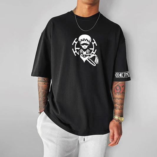 ONE PIECE Men's T-Shirt Trafalgar Law Japanese Anime Summer Loose Cotton Y2K Harajuku Boys Kids Parent-Child Short Sleeves