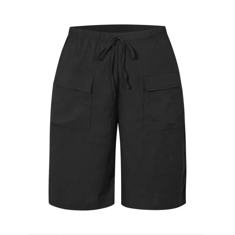 Plus Size 1XL-5XL New Women's Casual Five-point Shorts Pocket Fake Drawstring Women Clothing Beach Shorts