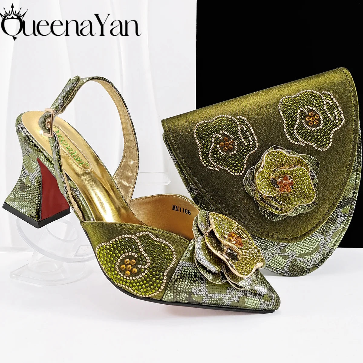Elegant Lilac Color Women's Heels Handbag Set Rhinestone Embellished Designer Shoes for Weddings Special Events