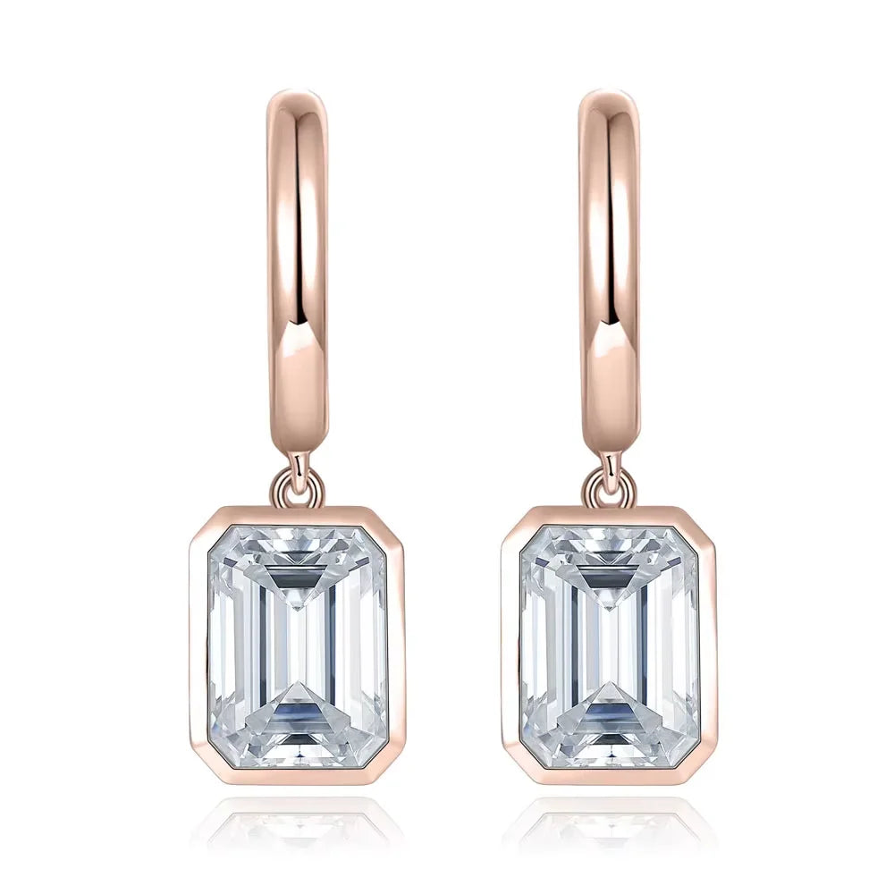 D VVS Emerald Moissanite Drop Earrings for Women GRA Certified Solid 925 Silver Plated 18k White Gold Hoop Drop Earring