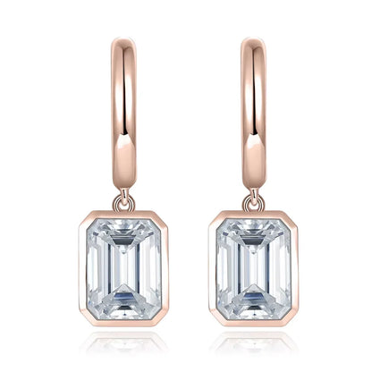D VVS Emerald Moissanite Drop Earrings for Women GRA Certified Solid 925 Silver Plated 18k White Gold Hoop Drop Earring