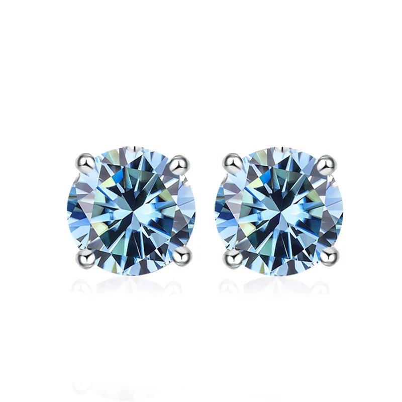 0.5ct 1ct 2ct Moissanite Stud Earrings for Women 925 Sterling Silver Pink Black Blue Grey Sparkling Lab Diamond Earring