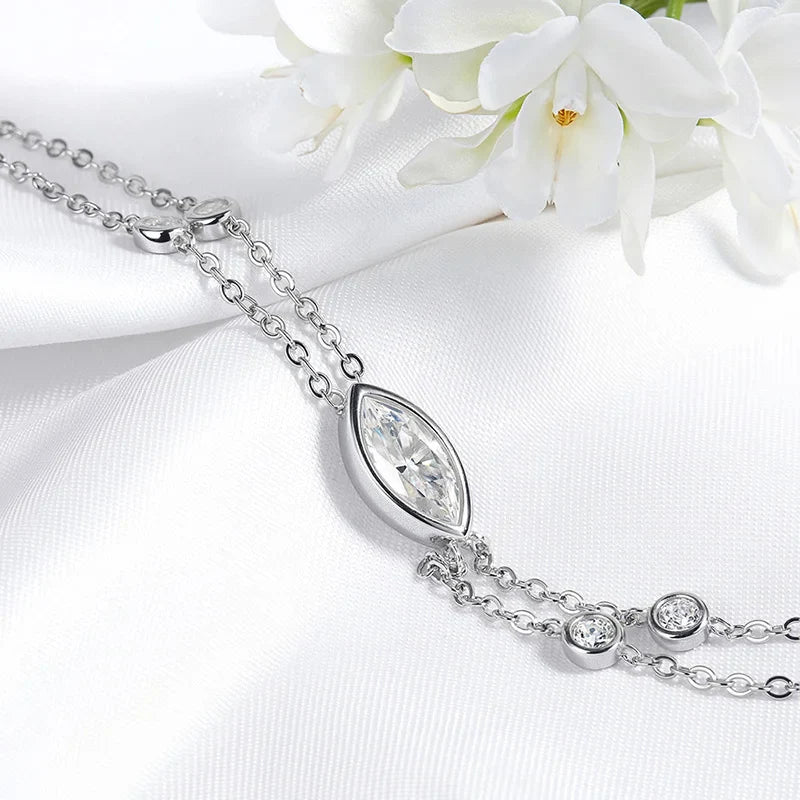 Marquise Cut Bubbles Moissanite Bracelets for Women Adjustable 14-19cm Lab Grown Diamond Chain Pure S925 Silver Jewelry