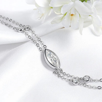 Marquise Cut Bubbles Moissanite Bracelets for Women Adjustable 14-19cm Lab Grown Diamond Chain Pure S925 Silver Jewelry