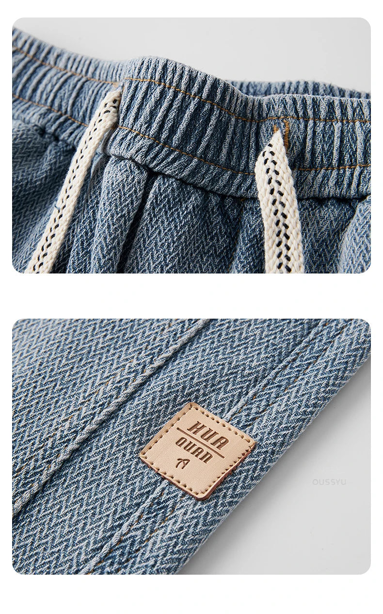 Brand Clothing High Quality Starry Sky Texture Fabric Men's Jeans Loose Straight Denim Pants Elastic Waist Drawstring Trousers
