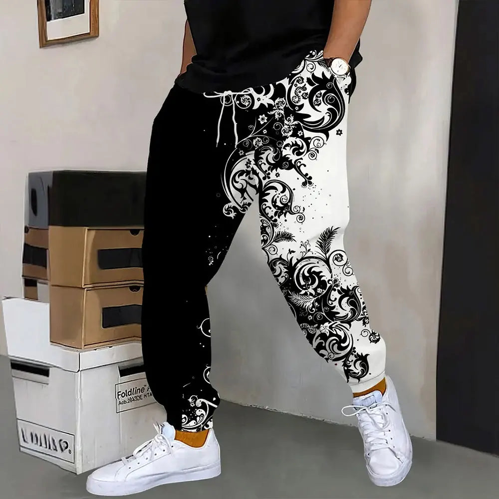 Men's Sweatpants Retro 3D Square Printed Sweatpants Men's Loose Pocket Drawstring Sweatpants Winter Thick Warm Sweatpants