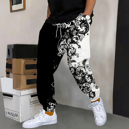 Men's Sweatpants Retro 3D Square Printed Sweatpants Men's Loose Pocket Drawstring Sweatpants Winter Thick Warm Sweatpants