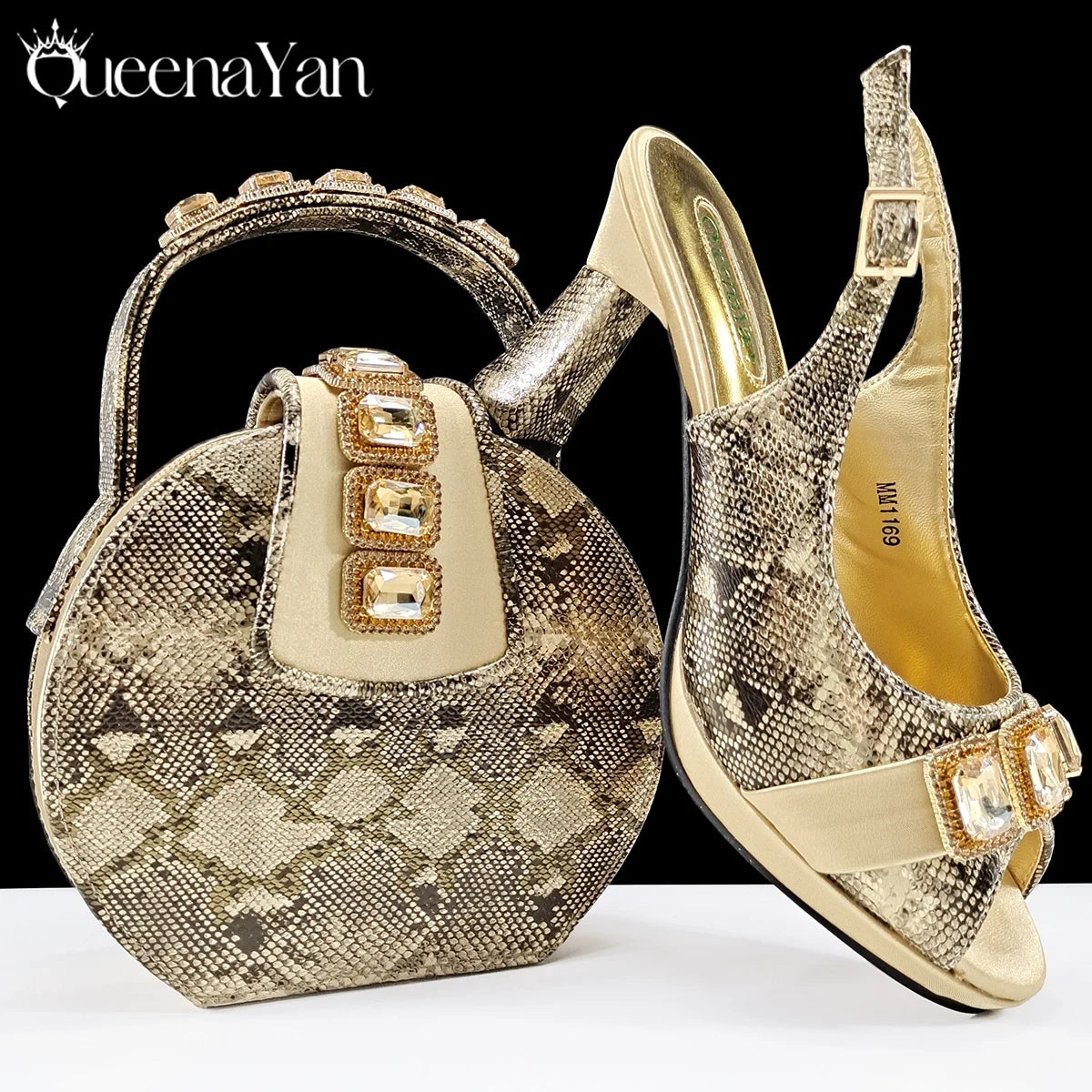 2025 Elegant Green Peep-Toe Women Heel Pumps for Italian Matching Party Shoes and Bags Set for Parties with Diamond Accents