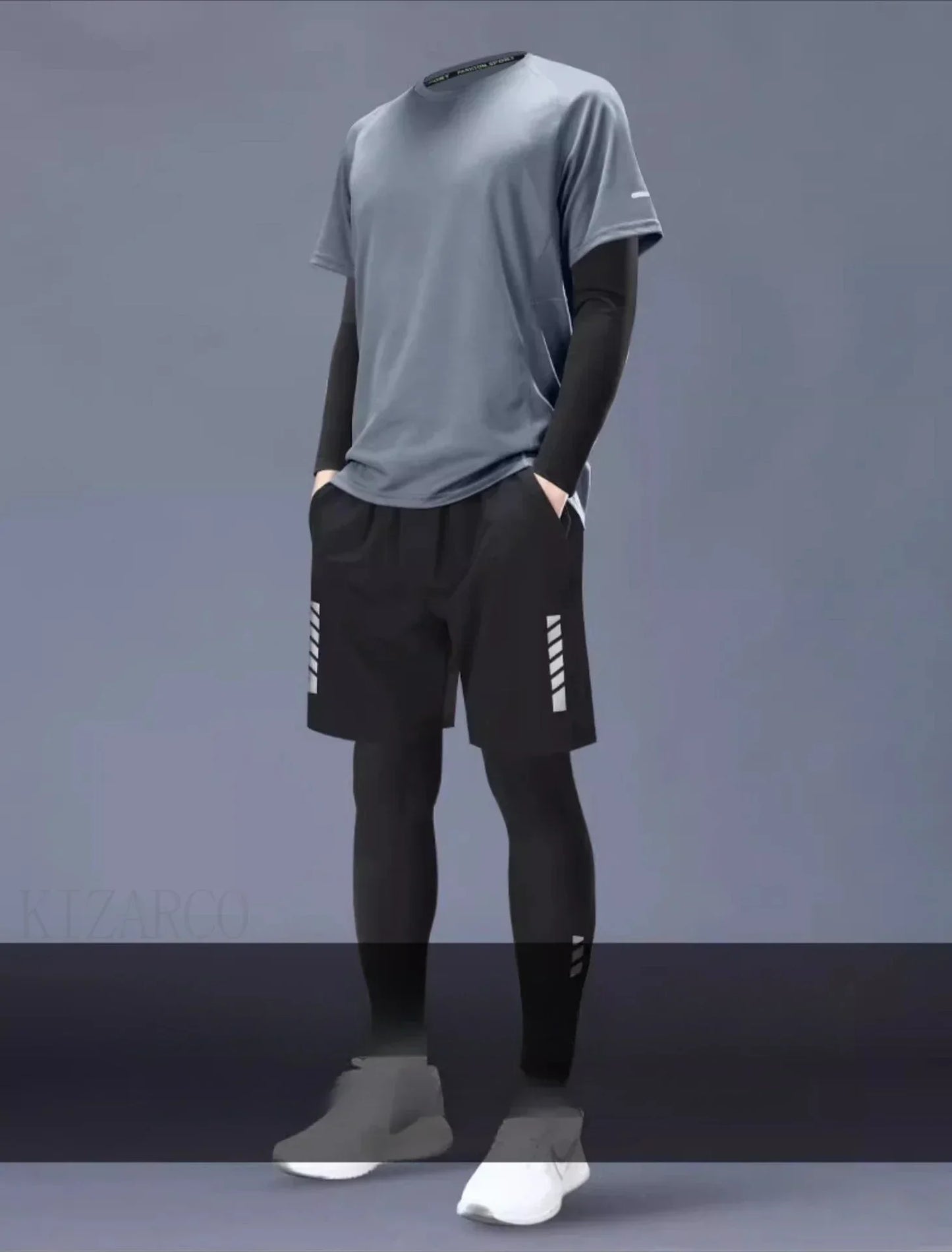 Fitness Clothes Ice Silk Quick Drying T-shirt Suit Men Short Sleeve Running Sportswear Shorts Tracksuit Gym Sports Training Sets
