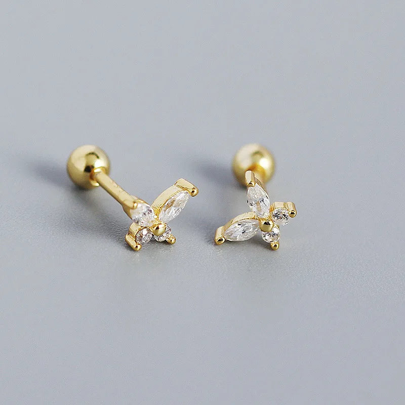 925 Sterling Silver Fashion Korean Petal Screw Bead Stud Earrings for Women Charm Ear Bone Piercing Jewelry Accessories