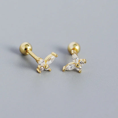 925 Sterling Silver Fashion Korean Petal Screw Bead Stud Earrings for Women Charm Ear Bone Piercing Jewelry Accessories