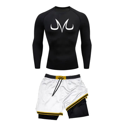 Men's Running Tracksuit Anime Print Training Fitness Sportswear Set Compression Leggings Sport Gym Performance Shorts Rash Guard