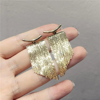 Fashion Statement Earring Long Statement Gold Color Bling Tassel Earrings For Women Female Wedding Daily Pendant Jewelry Gifts