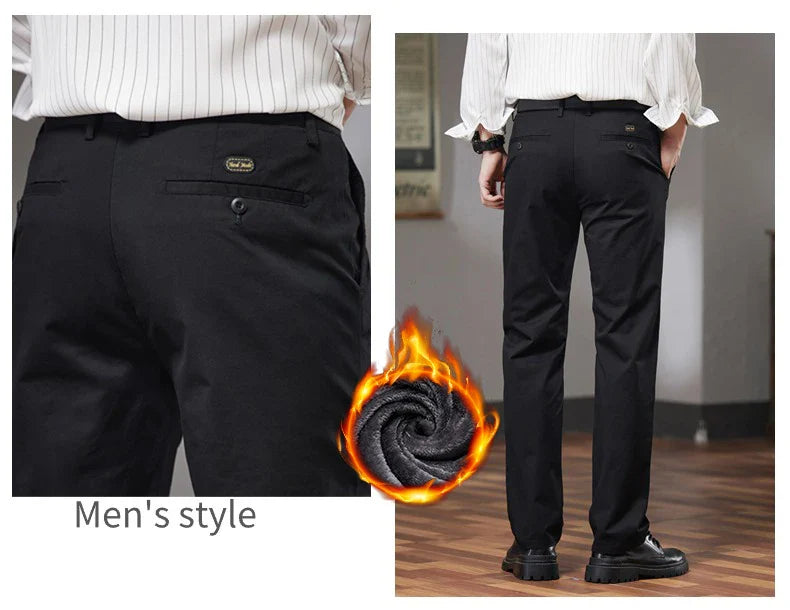 Fleece Winter Casual Pants Men Straight Stretch Soft Warm Velvet Trousers Comfortable Fashion Slim Plush Business Male Pants