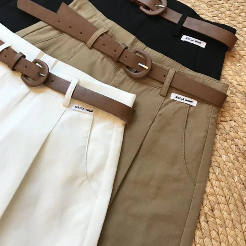 Summer new wide leg shorts Thin cotton A-frame shorts Office ladies classic loose casual zipper shorts for women