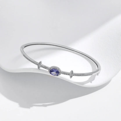 925 Sterling Silver Oval Halo Tanzania CZ  Bangle Bracelet Platinum Plated Fine Jewelry Gift For Women Mom Wife Girls