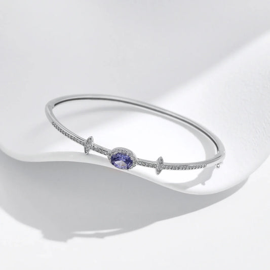 925 Sterling Silver Oval Halo Tanzania CZ  Bangle Bracelet Platinum Plated Fine Jewelry Gift For Women Mom Wife Girls