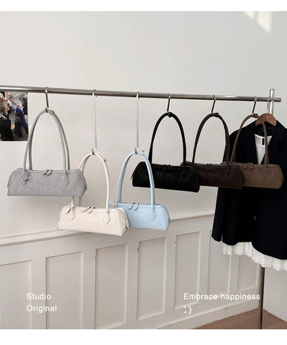 Vintage Suede Long Shoulder Bag 2026 New Women Shoulder Bag Luxury Ladies Handbag Female Commuter Shopping Underarm Bag