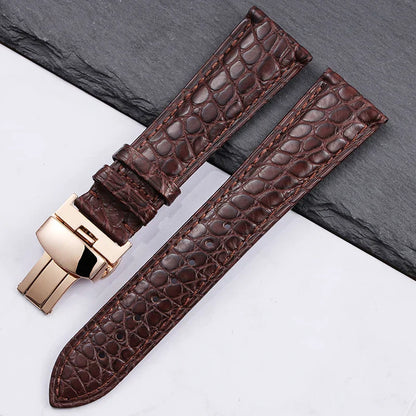 High quality Two-sided Crocodile Skin leather watch strap Butterfly clasp 19mm 20mm 21mm 22mm men metal Watchband soft bracelet
