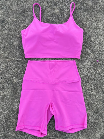 Solid Color gym bike Yoga Set short Legging +cross sport bra Tracksuit Athletic Women Gym Suit Comprehensive Training Jogging