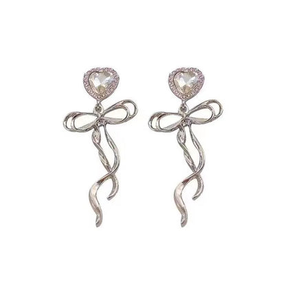 Jewelry Sweet Heart Rhinestone Butterfly Shape Dangle Earrings for Women Silver Color Korean Fashion Y2K Piercing Earring