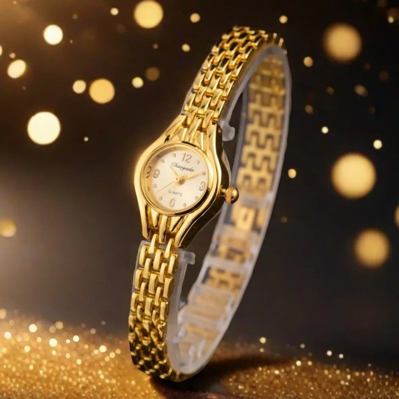 Ladies Gold Plated Watch Women Bracelet Quartz Wristwatch Girl Analog Feminino Relojes Hour Luxury Watches Elegant Casual Clock