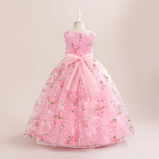 Vestidos de Dama de Honra Florais de Verão para Festa Vestido de Princesa Elegante de Tule para Casamento Vestido de Baile para Meninas Fantasia Infantil para Aniversário de Gala