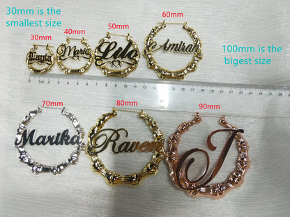 DOREMI Stainless Steel Bamboo Hoop Earrings Customize Name Earrings Bamboo Style Custom Hoop Earring With Statement Words Number