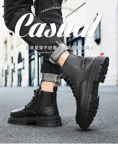 Men's boots four seasons soft-sole non-slip casual boots fashion outdoor work boots high boots classic Joker youth leather boots