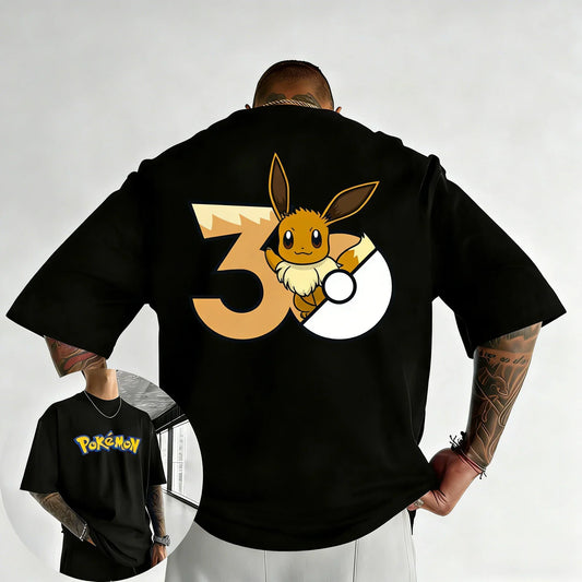 30th Anniversary Eevee Printed T-shirt Summer New Men's and Women's Trendy Large Loose Casual Y2K Short Sleeve Top