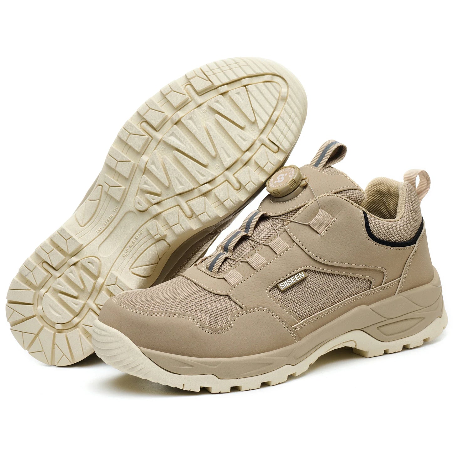 Men's Safety Shoes Steel Toe Anti- Crush Kevlar Rubber Non- Slip Bottom Fashion Button Style Work Shoes