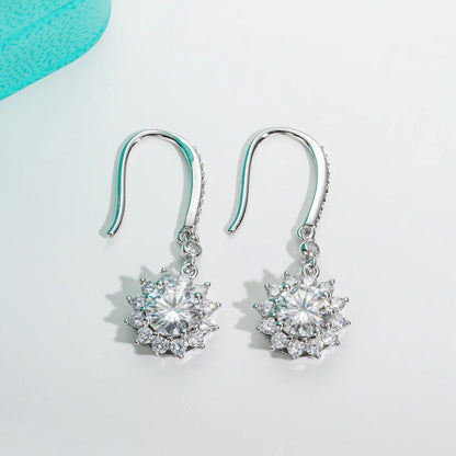 1 Carat Sunflower D Color Moissanite Drop Earrings 925 Sterling Silve Flower Hook Earrings for Woman Gifts Wholesale