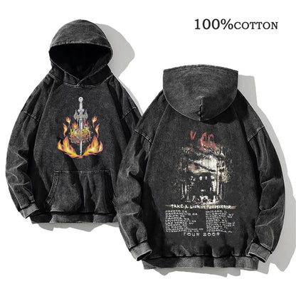 World Tour Hoodies Vintage Washed Men's Sweatshirts Cotton Hip Hop Streetwear Hooded Pullover Loose Y2K Tops