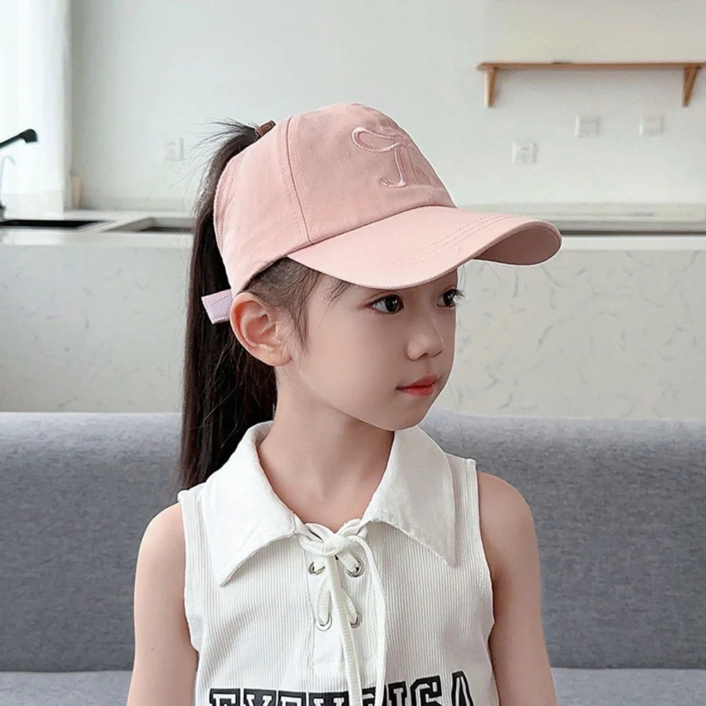 Kids Baseball Caps for Boys Girls Sun Hat Love Heart Hollow High Ponytail Caps Children Adjustable Baseball Caps for 4-12 Years