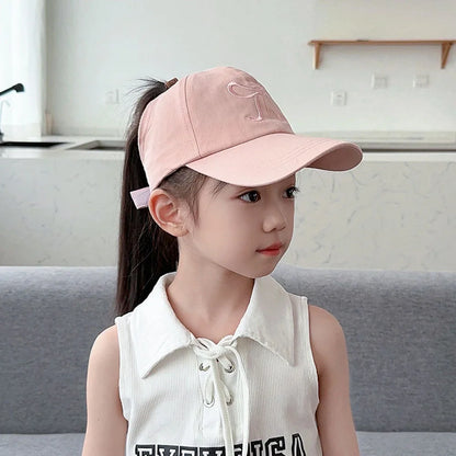 Kids Baseball Caps for Boys Girls Sun Hat Love Heart Hollow High Ponytail Caps Children Adjustable Baseball Caps for 4-12 Years