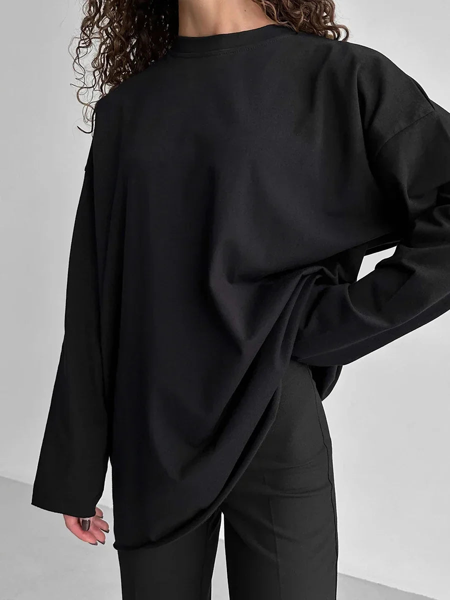 Women Summer 100% Cotton T-shirt Bottoming Spring Basic Fashionable Solid Lady Long Sleeve Loose Tops Shirts