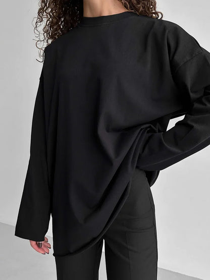 Women Summer 100% Cotton T-shirt Bottoming Spring Basic Fashionable Solid Lady Long Sleeve Loose Tops Shirts