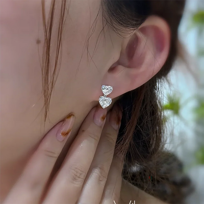 Double Heart Cut Moissanite Diamond Drop Earrings with Gra Certificates 925 Sterling Silver Stud Earring for Women Fine Jewelry