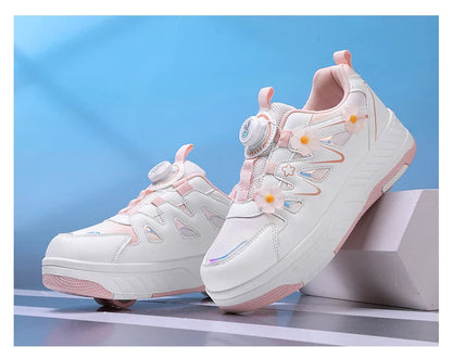 HeelysChildren's small flower decorated four-wheel roller skating sports shoe breathable roller skating girls shoes holidaygifts