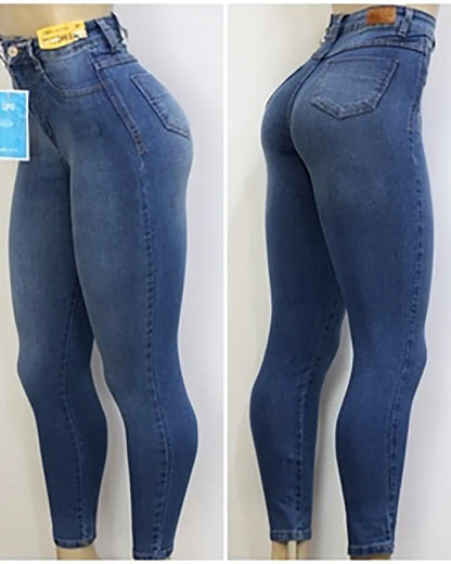 Women Jeans High Waist With Super Lipo Spandex Tummy Squeeze Slimming Waist Tight Denim Pants With Zipped