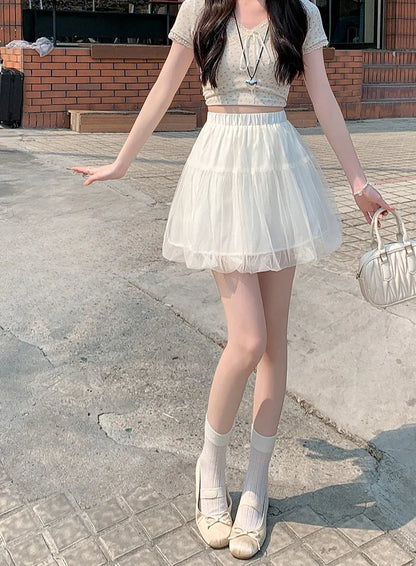 Women Summer 2026 A-Line Mini Skirt Pleated Puffy Short Skirt Korean Fashion Style Flower Bud Skirt Sweet Streetwear Y2k